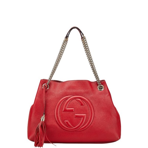 Gucci Bag Soho Shoulder Tote Chain Leather GG Interlocking Red - Picture 1 of 8